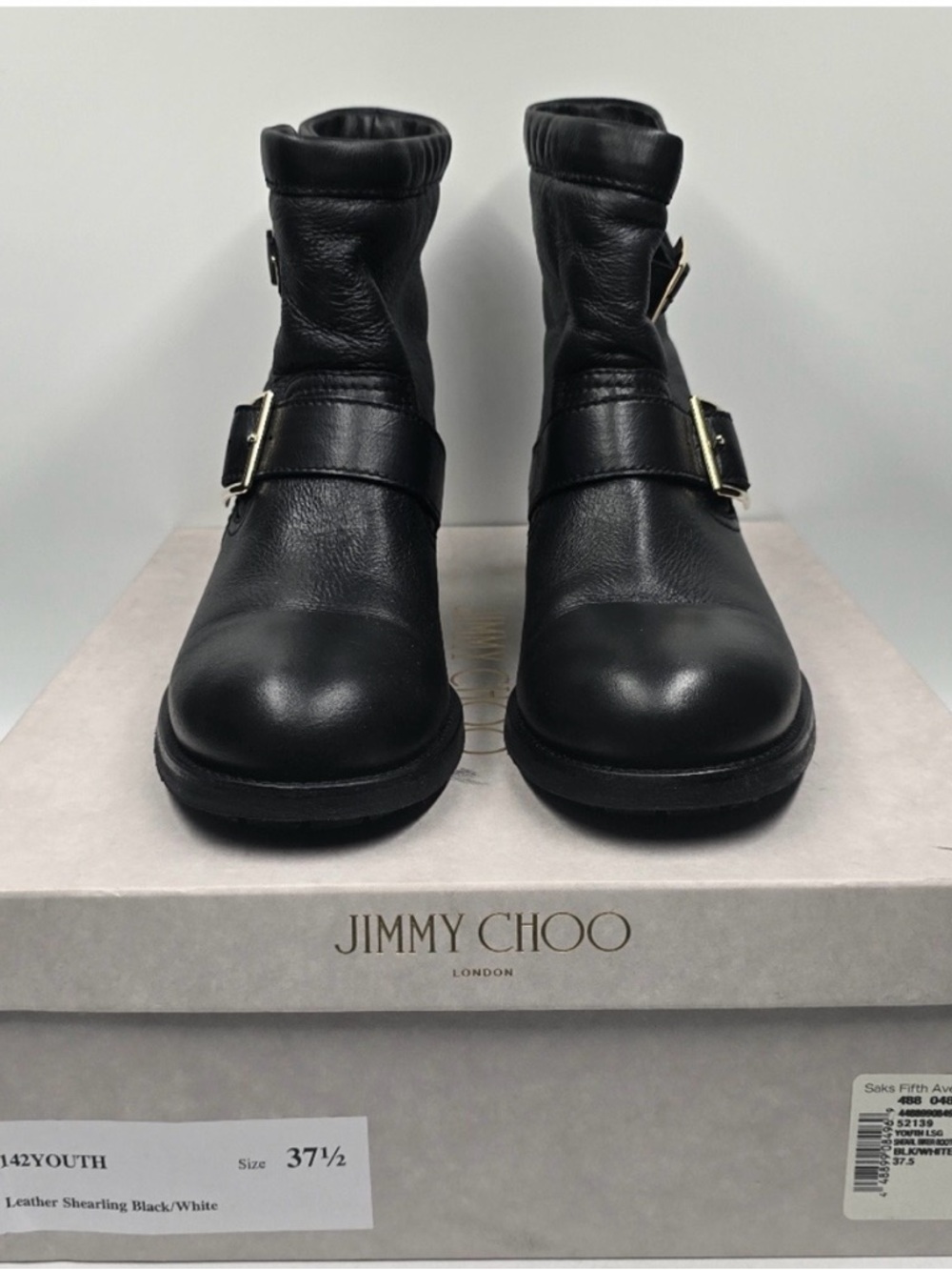 Jimmy Choo Black Leather Buckle Combat Boots EU Size 38